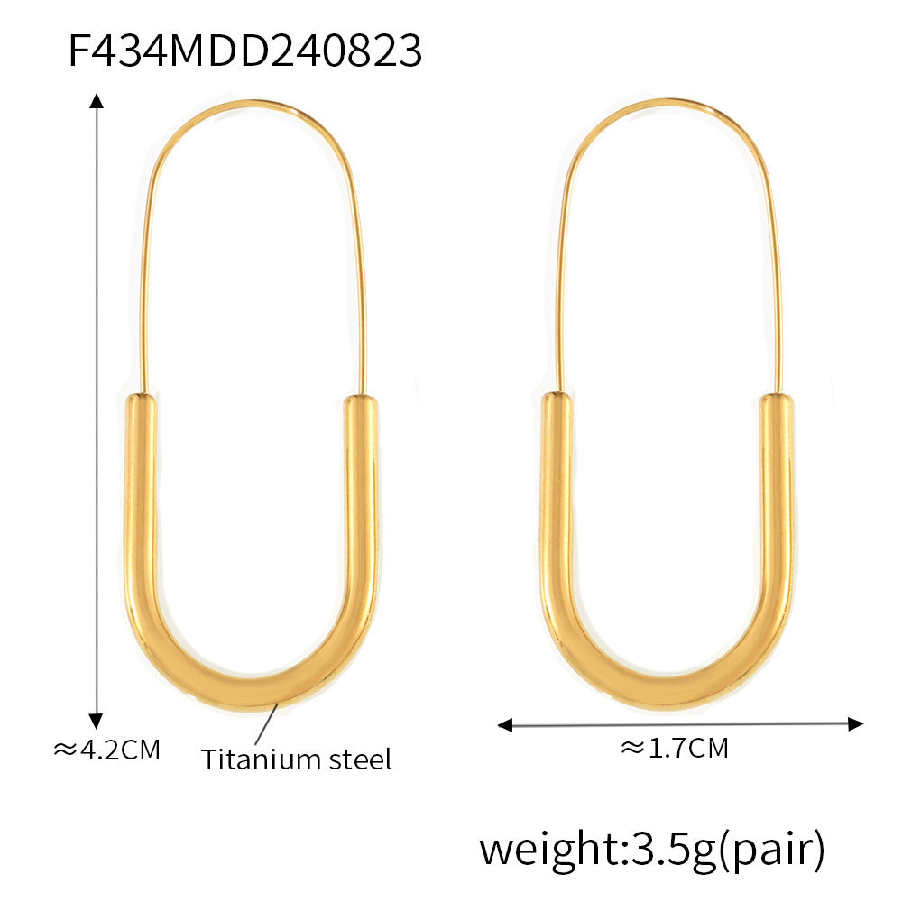 Cold wind new earrings gold paperclip ear hooks personalized simple titanium steel plated 18k real gold earrings