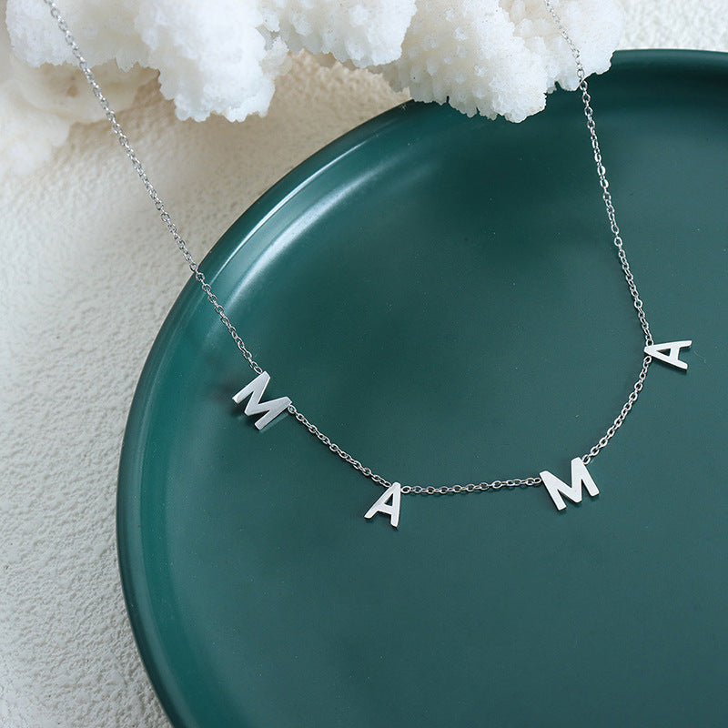 Versatile niche design MAMA Mother's Day gift jewelry titanium steel gold-plated letter pendant collarbone necklace jewelry women's 99
