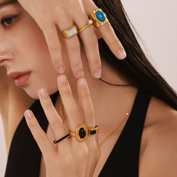 Zircon inlaid ring fashion personality stainless steel color retention index finger ring combination tide wholesale