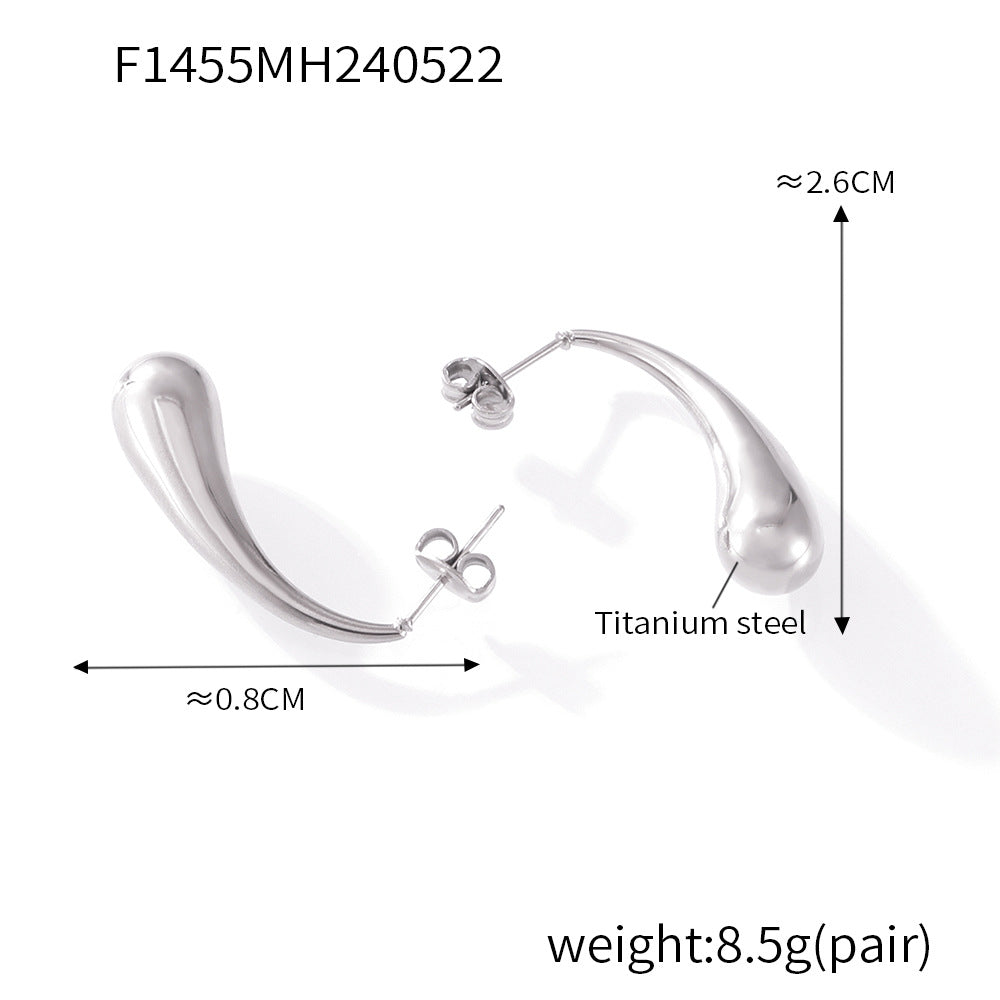 Fashion commuting simple personality long water drop shape earrings temperament elegant niche versatile titanium steel gold-plated stud earrings