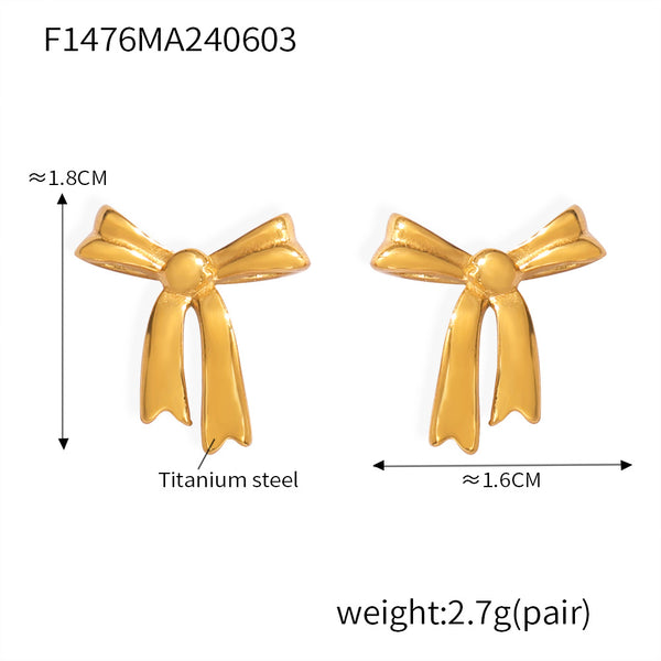 Simple, fresh and elegant, personalized design jewelry, geometric bow shape, titanium steel gold-plated versatile stud earrings