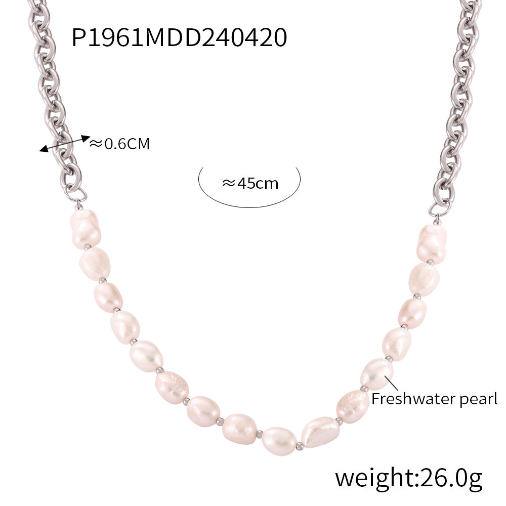 Dopamine Wear Personality Elegant Simple Light Luxury Jewelry Natural Stone Handmade Beaded Design Titanium Steel Necklace