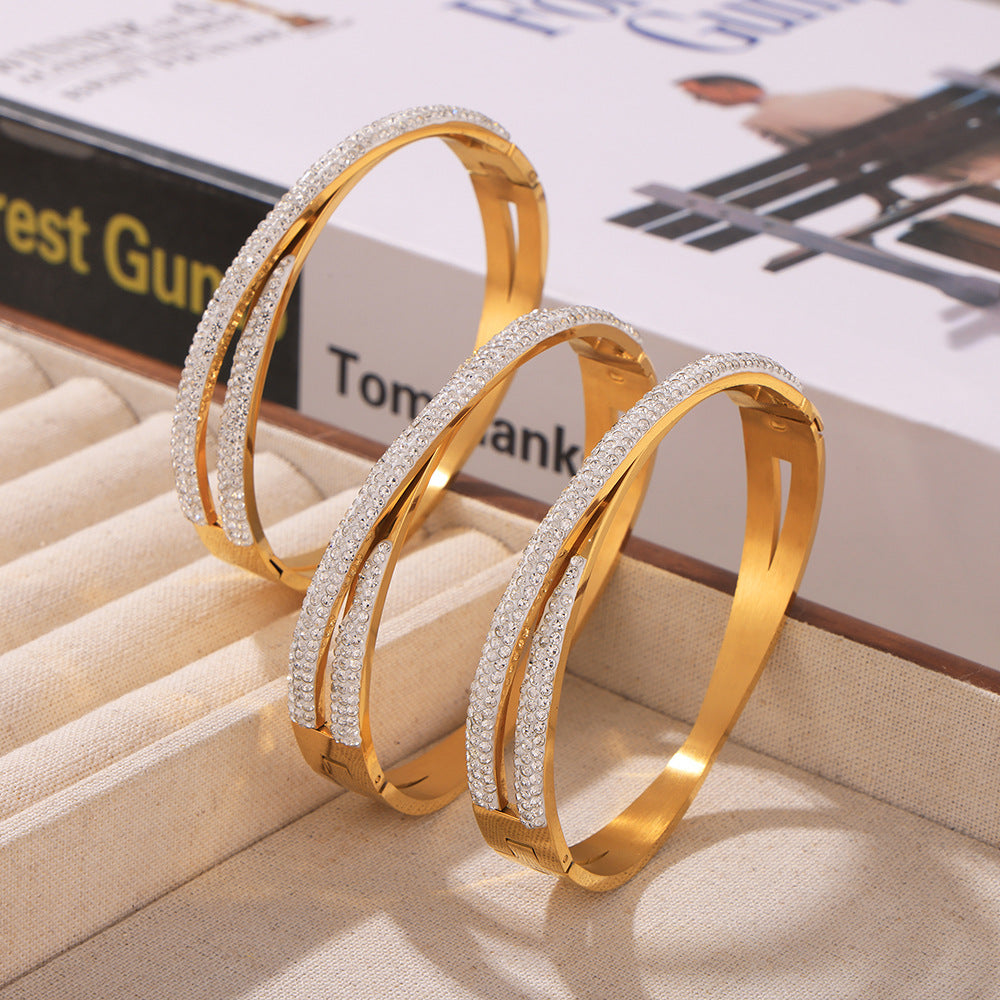 Hot-selling niche fashion versatile jewelry cross shape diamond design titanium steel gold-plated bracelet