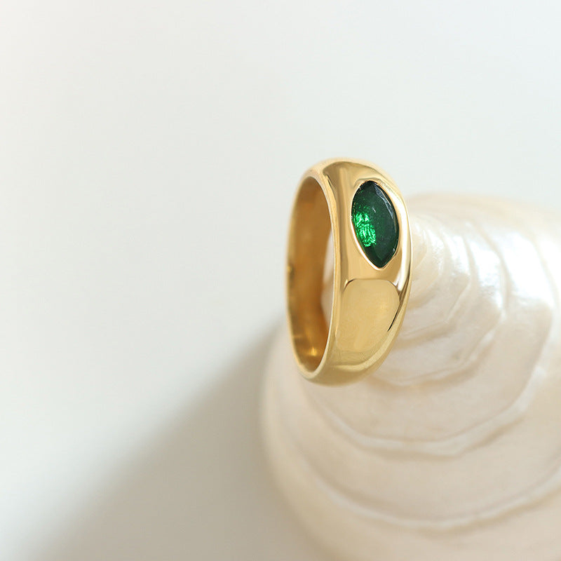 New light luxury retro new Chinese style personalized titanium steel non-fading inlaid emerald zircon ring jewelry female pp