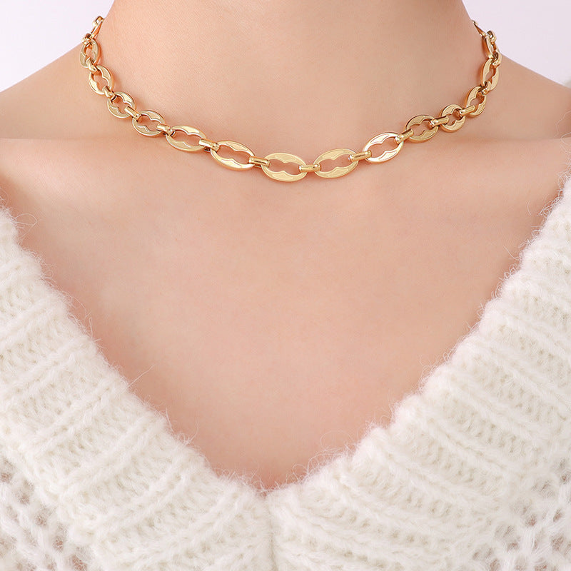 Hip-hop design geometric elements stacked simple bare chain titanium steel plated 18K gold bracelet accessories set pp