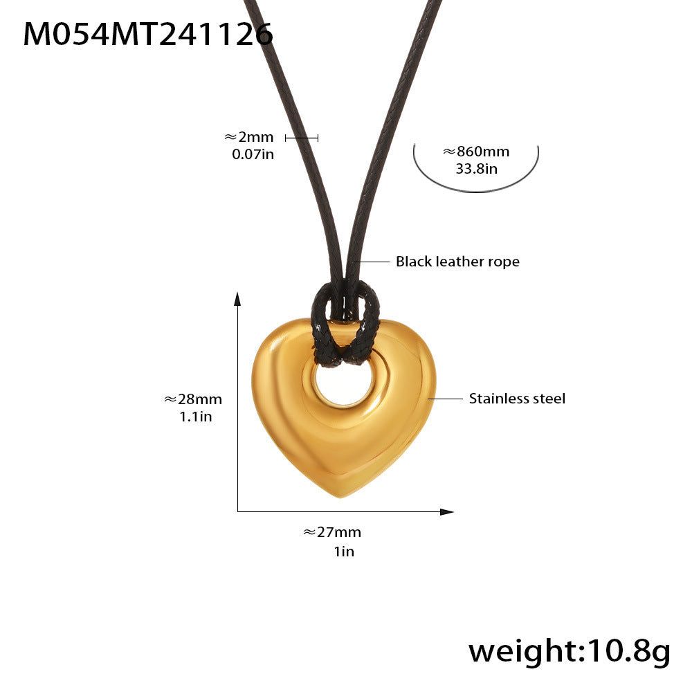 Stainless steel love leather rope long sweater chain pull adjustable solid pendant PVD real gold jewelry