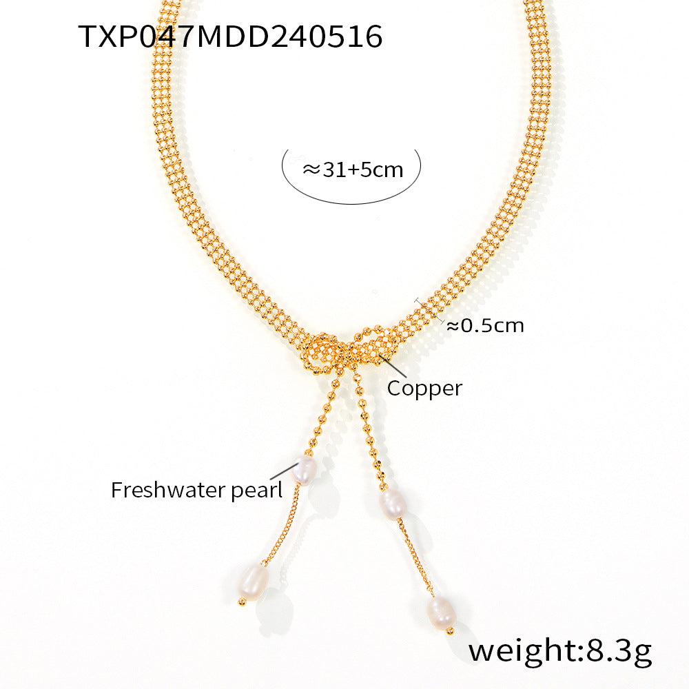 Elegant temperament gentle freshwater pearl jewelry geometric multi-layer line design copper jewelry set