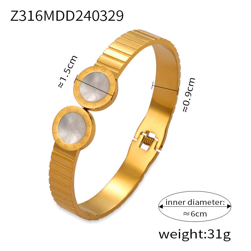 Simple personality niche geometric hollow jewelry texture design sense inlaid diamond design sense titanium steel gold-plated bracelet