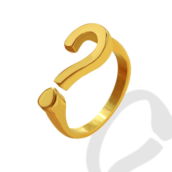 New niche design sense question mark opening adjustable ring women's, titanium steel plated 18K gold hand jewelry wholesale pp