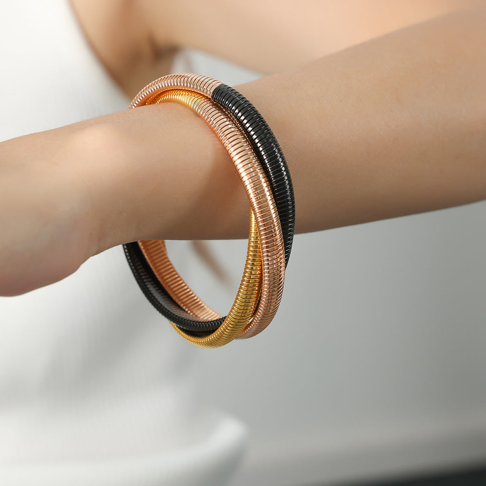Hot-selling light luxury fashion gold-plated three-layer bracelet titanium steel serpentine winding elastic bracelet jewelry women 99