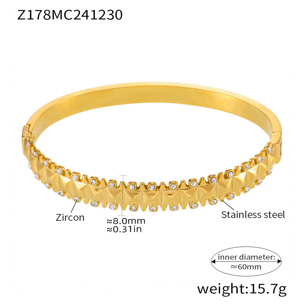 Rivet Gypsy Zircon Bracelet Stainless Steel Electroplating 18K Real Gold Handmade High Quality Fine Polished Bracelet