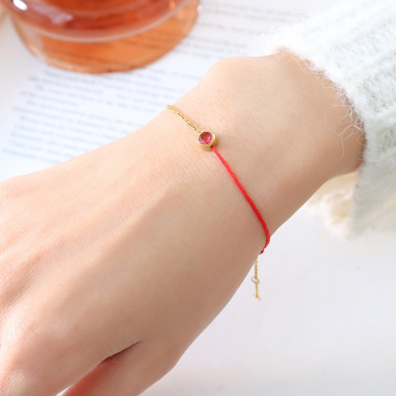 Fashion simple red rope bracelet men and women light luxury niche exquisite titanium steel gold-plated chain woven hand rope girlfriend versatile 99