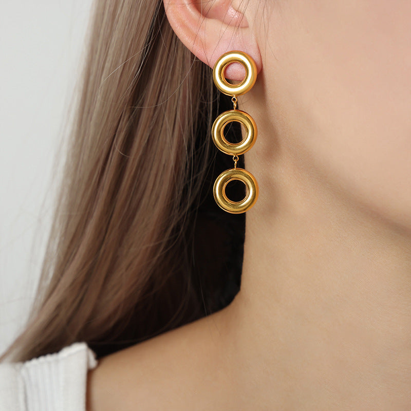 New niche design simple and fashionable personalized titanium steel gold-plated geometric round bracelet long earrings jewelry
