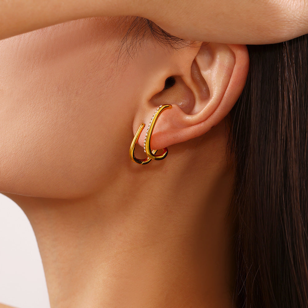 Light luxury line handmade zircon ear bone clip jewelry stud earrings autumn and winter versatile stainless steel first jewelry wholesale 99
