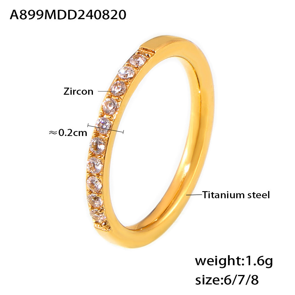 Zircon Fine Ring Stackable Jewelry Simple Titanium Steel 18K Gold Plated PVD Ring Women's 99