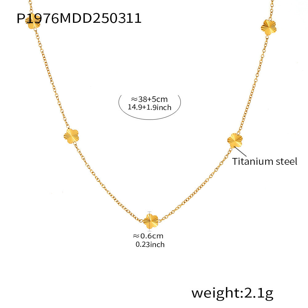 Small Flower Clavicle Chain Tassel Earrings Set Stainless Steel PVD Plated 18K Real Gold Temperament Fashion Jewelry 99
