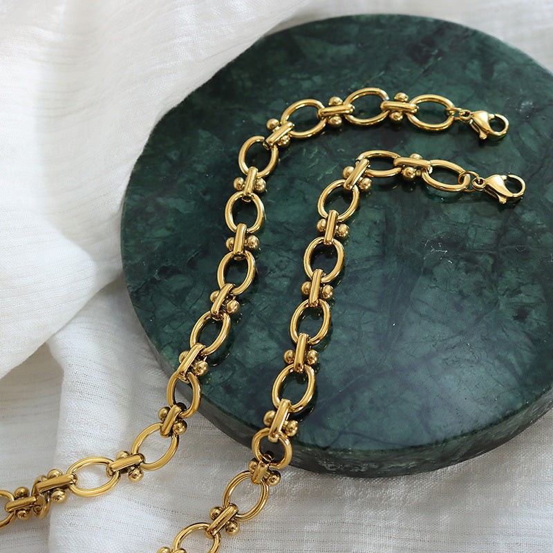 Stylish and simple temperament thick chain couple bracelet jewelry titanium steel 18k gold, splicing bracelet jewelry 99