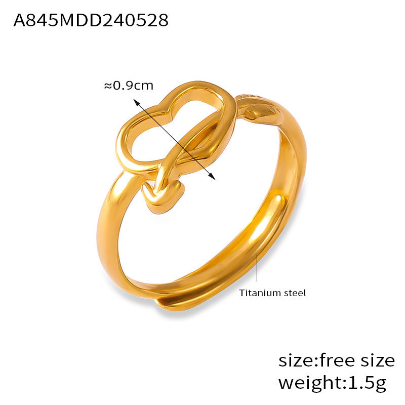 Fashion Trend Simple Personality Love Styling Ring Niche Glossy Design Titanium Steel Gold Plated Open Ring