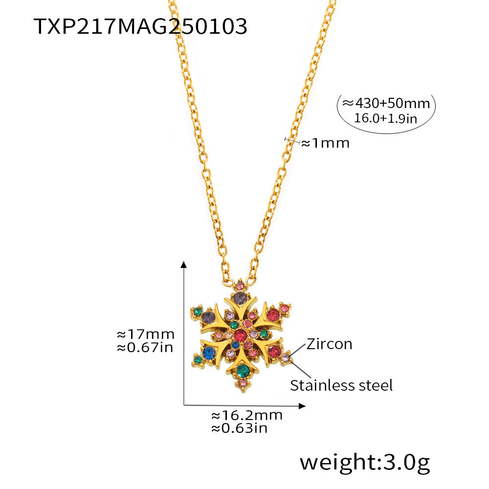 5A super flash zircon Christmas snowflake collarbone necklace PVD electroplating 18K real gold non-fading jewelry female spot