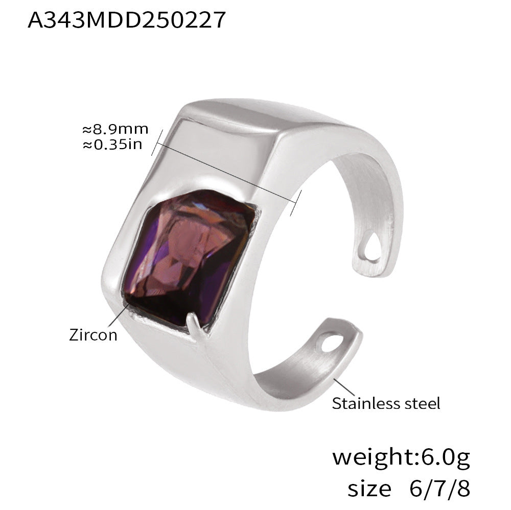 Zircon inlaid ring fashion personality stainless steel color retention index finger ring combination tide wholesale