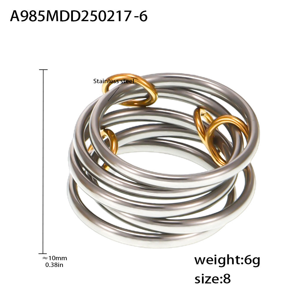 Fashion niche temperament creative personality jewelry stainless steel gold-plated multi-layer middle with diamond ring women 99