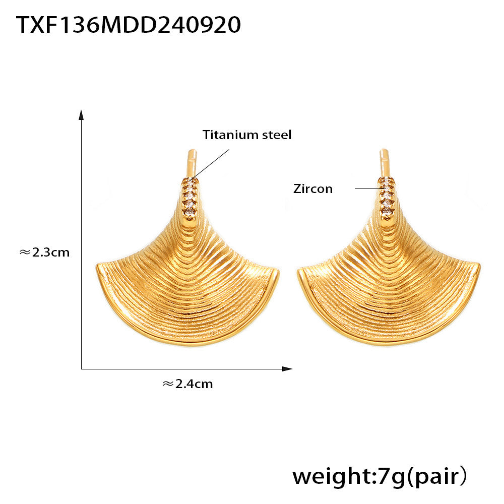Cold wind three-dimensional fan-shaped shell zircon pendant necklace earrings light luxury temperament marine series set 99