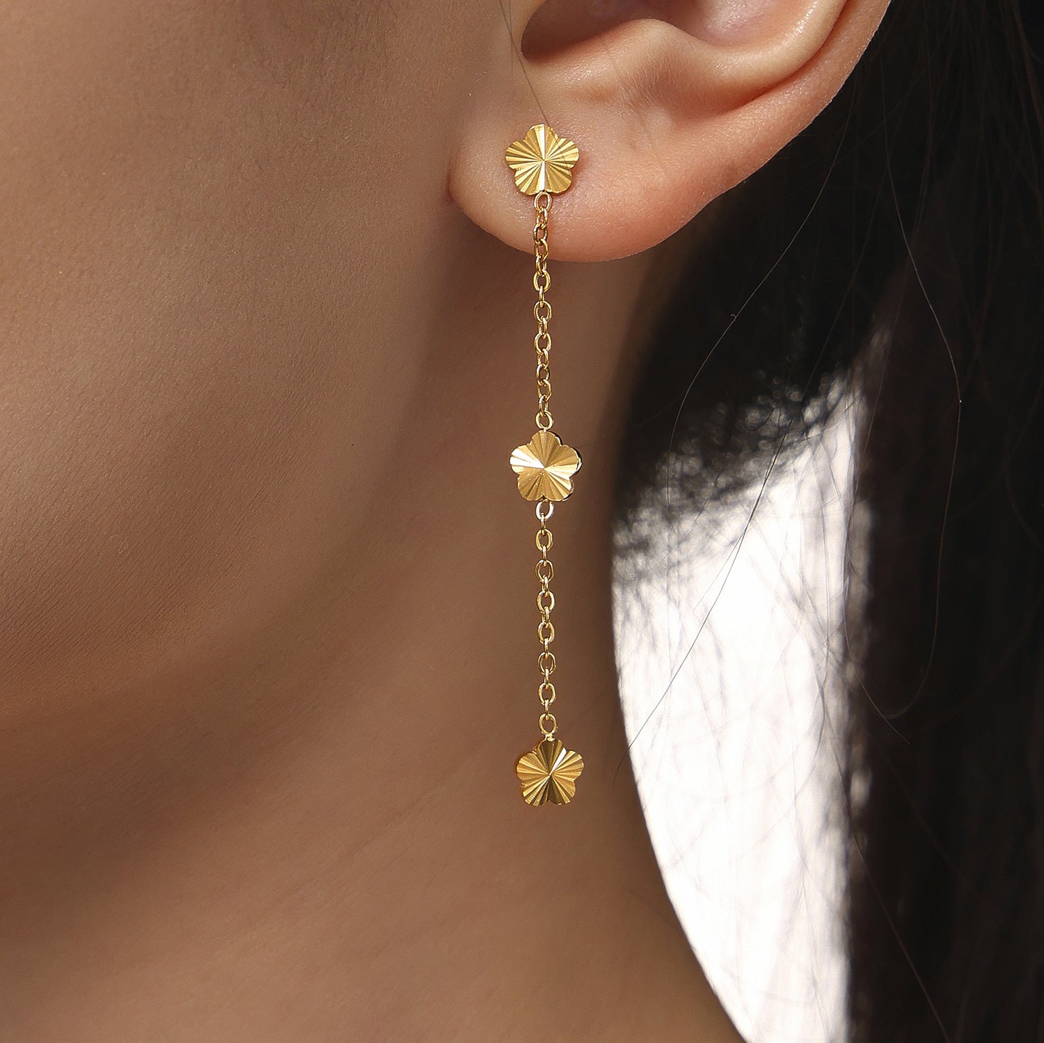 Small Flower Clavicle Chain Tassel Earrings Set Stainless Steel PVD Plated 18K Real Gold Temperament Fashion Jewelry 99