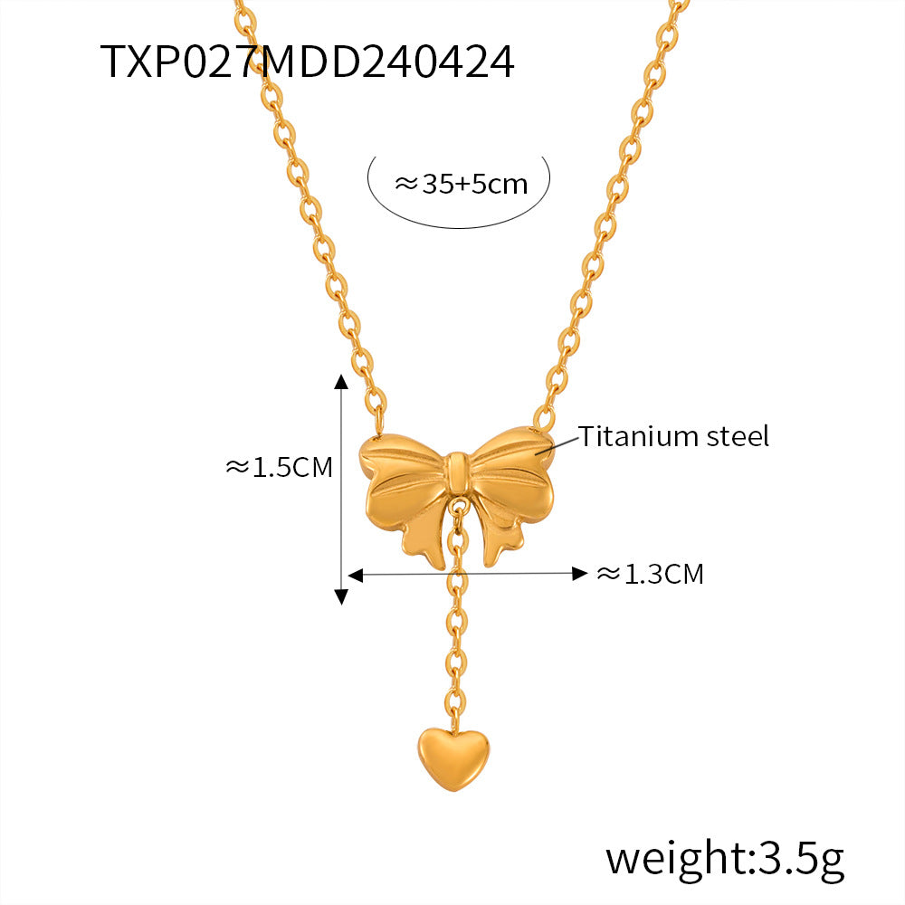 Personalized simple texture bow jewelry love fringe pendant niche versatile titanium steel jewelry set