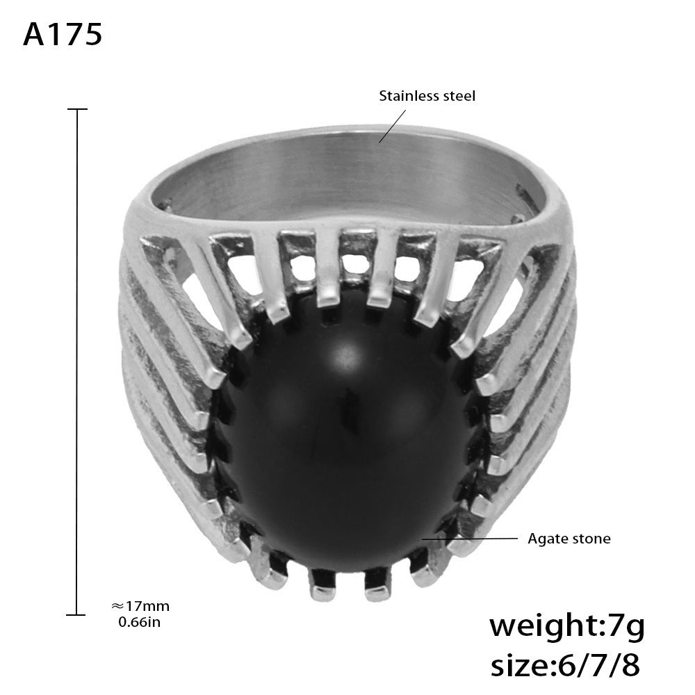 Black agate hollow heavy industry titanium steel 18k gold ring index finger ring fashion light luxury personality temperament ring 99
