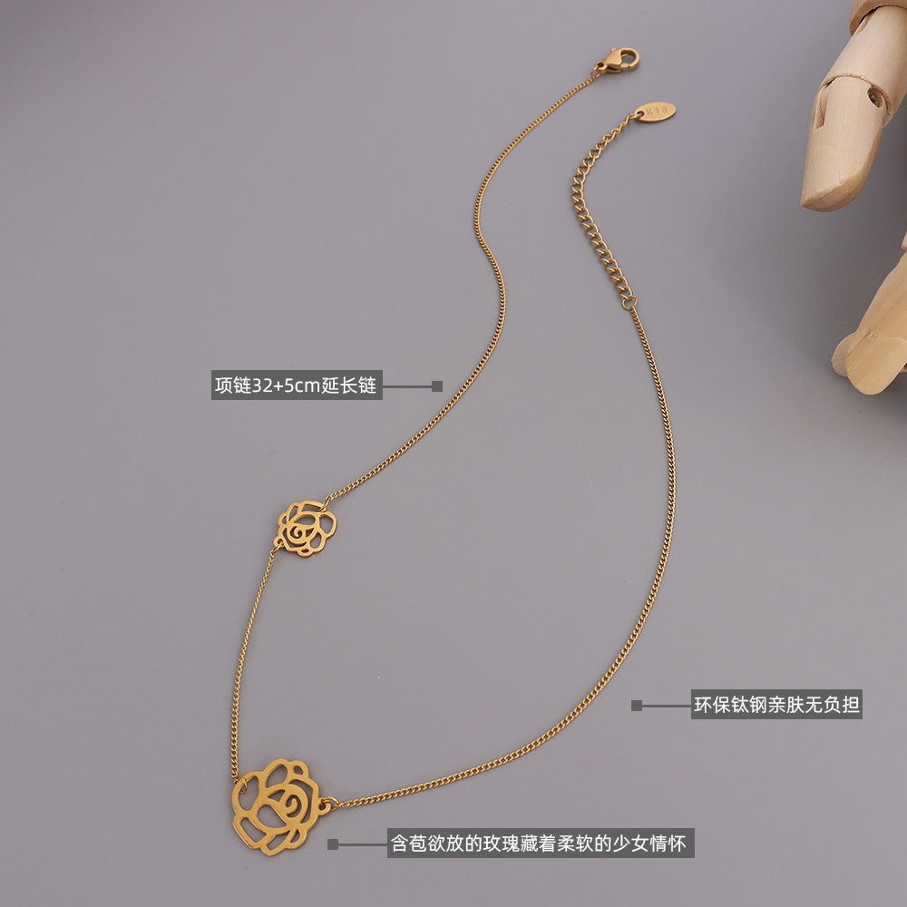 MARKA simple temperament clavicle black rose clavicle necklace small skirt necklace titanium steel plated 18K gold