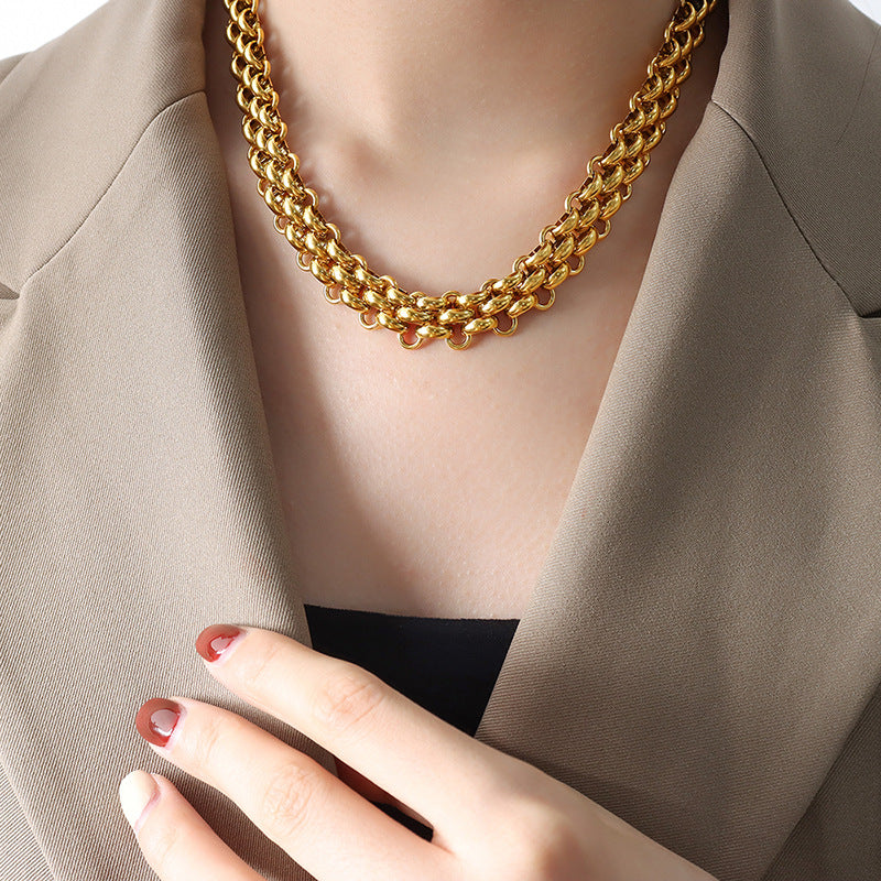 Cold wind exaggerated trendy temperament jewelry set buckle design thick chain personalized necklace versatile gold-plated bracelet