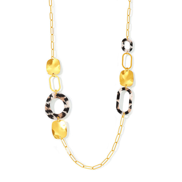 Titanium steel jewelry leopard print geometric long necklace Maillard style sweater chain plated with 18K real gold color retention