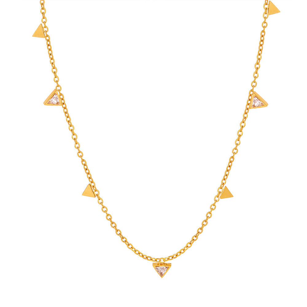 New simple light luxury niche personality triangular diamond collarbone chain versatile titanium steel plated 18K gold necklace female pp