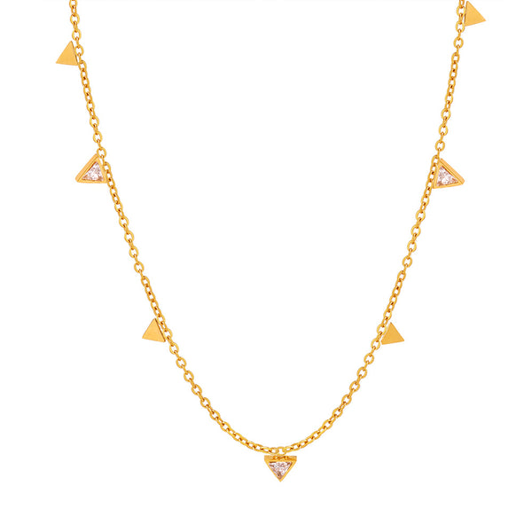 New simple light luxury niche personality triangular diamond collarbone chain versatile titanium steel plated 18K gold necklace female pp