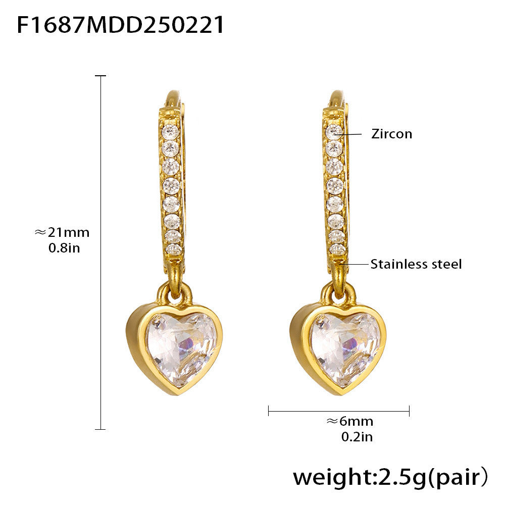 Stainless steel inlaid zircon full diamond earrings multi-element earrings plated with 18k gold color retention exquisite earrings combination