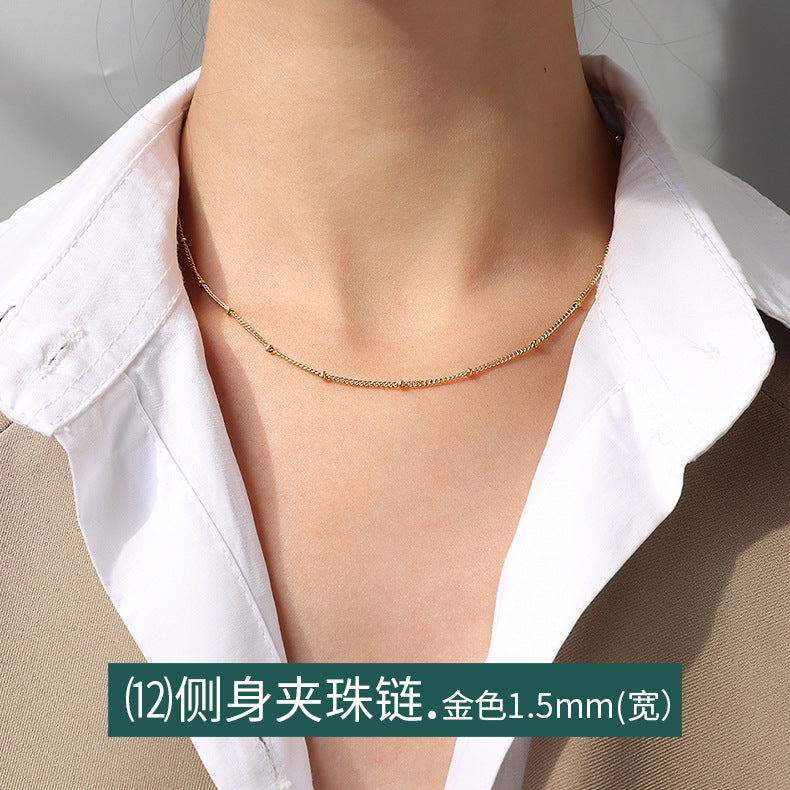 Cross chain Snake bone chain Twist chain Box chain Variety necklace Women's titanium steel plated 18K gold plain chain Clavicle chain jewelry 99