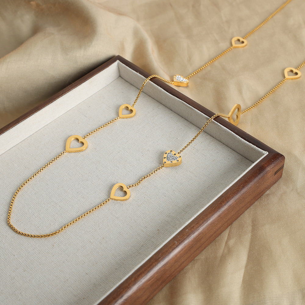 New high-end fashion versatile niche design titanium steel gold-plated double-layer love sweater chain necklace jewelry pp