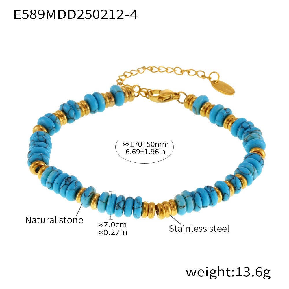 Natural stone abacus bead bracelet women's fashion light luxury titanium steel plated 18k gold versatile personality temperament chain decoration 99