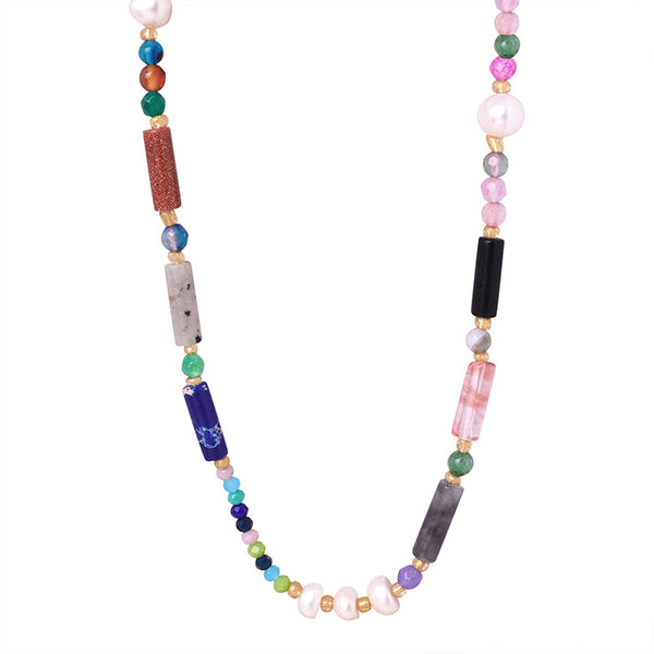Medieval new high-end fashion retro light luxury natural stone freshwater pearl handmade beaded necklace jewelry women
