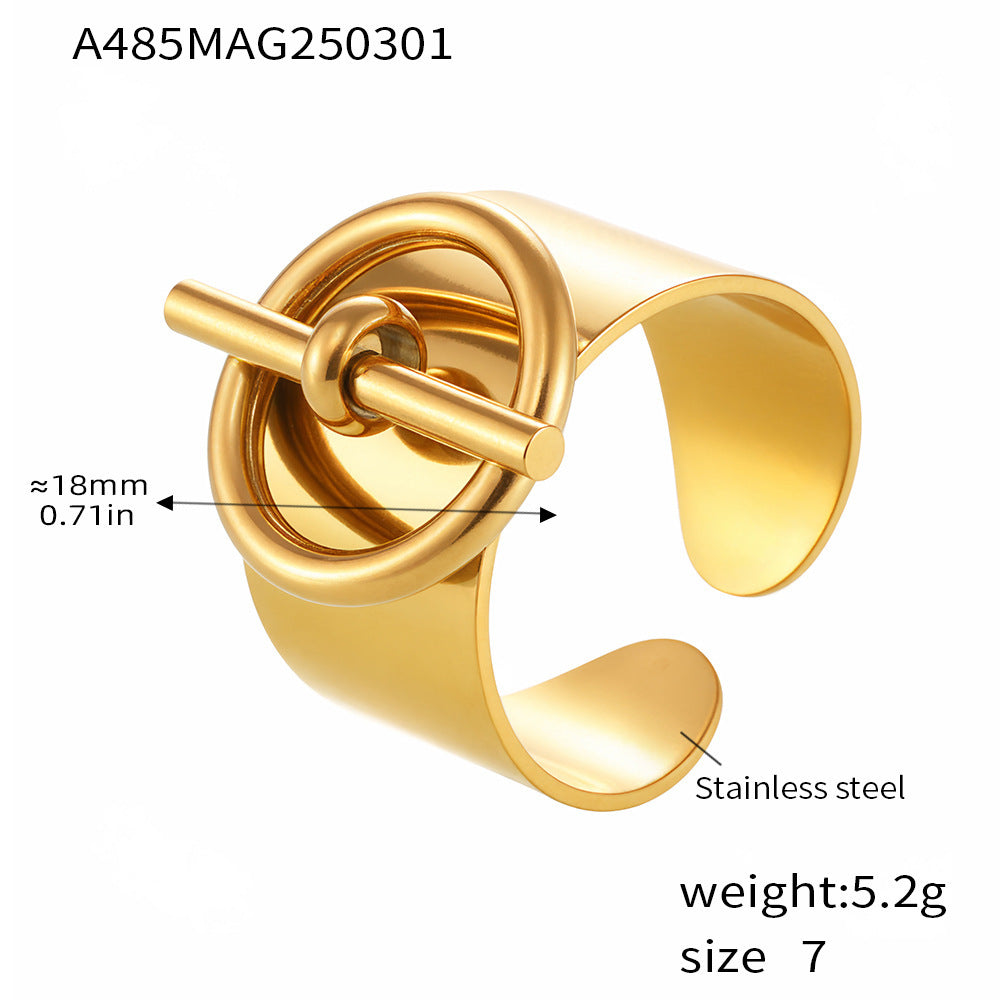 OT buckle ring opening wide surface design stainless steel plated 18K real gold personalized hip-hop index finger ring wholesale tide 99