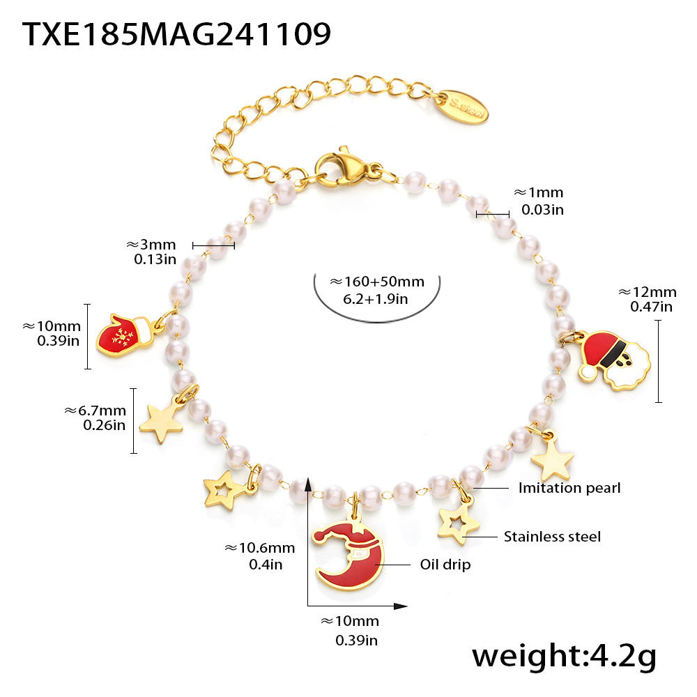 Christmas cute cartoon weight colored glaze pendant necklace bracelet set fashionable creative design combination pp