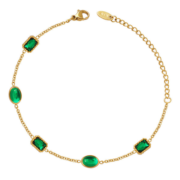 Niche design court style accessories Douyin same jewelry emerald zircon inlaid titanium steel gold-plated bracelet 99