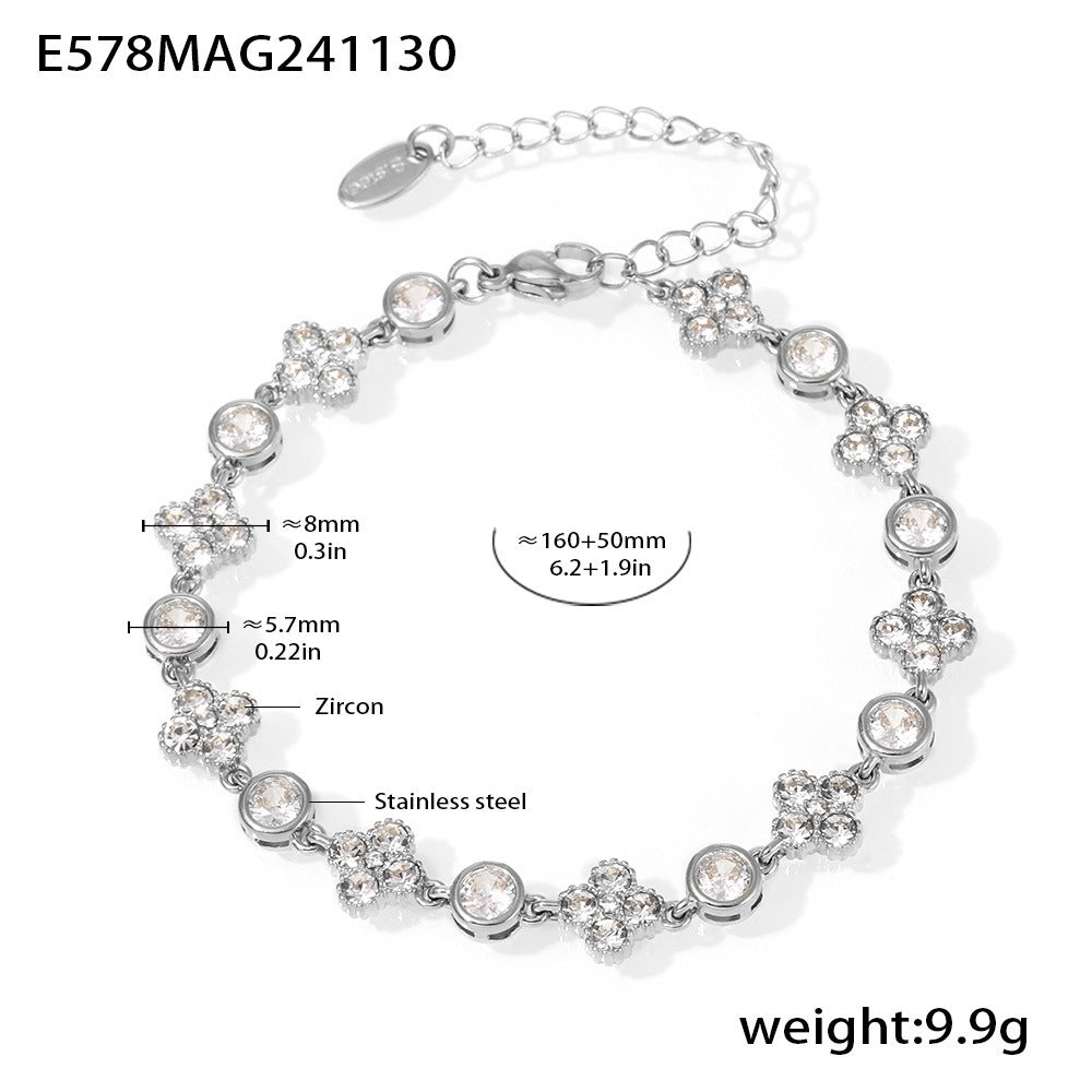 Stainless steel hand-inlaid super flash geometric zircon gypsy star bracelet combination PVD plated 18K gold color retention