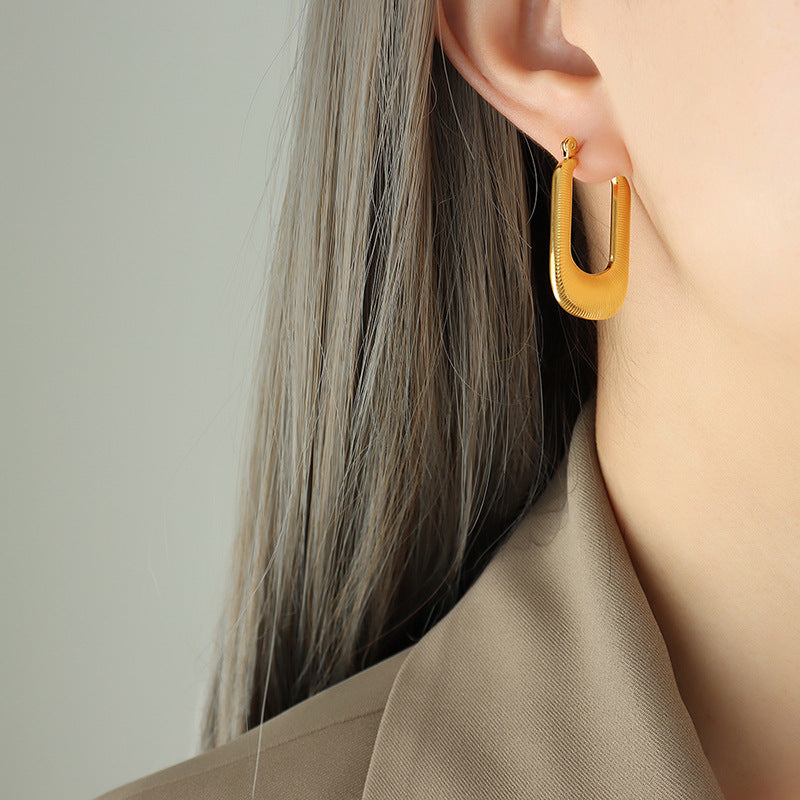 New light luxury high-end personality exaggerated geometric U-shaped titanium steel earrings simple cold wind jewelry women