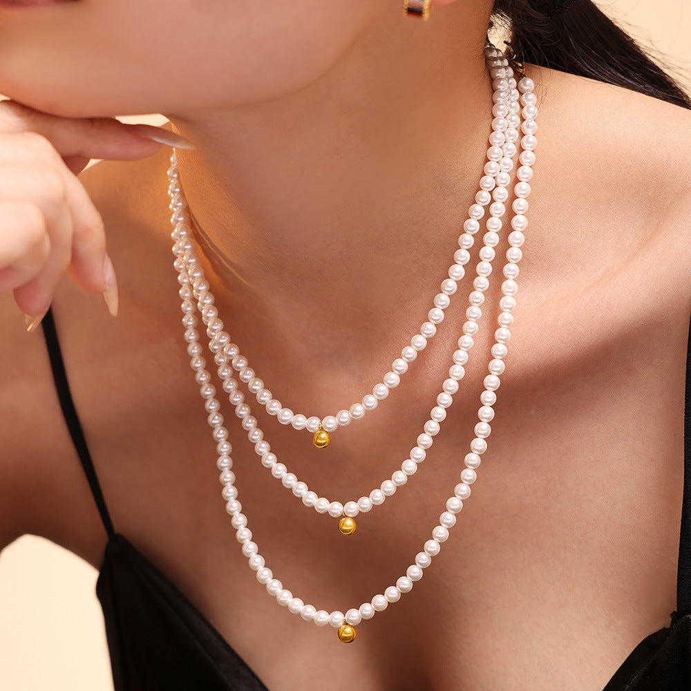Baroque beaded necklace bracelet women's light luxury small ball titanium steel pendant choker set 99