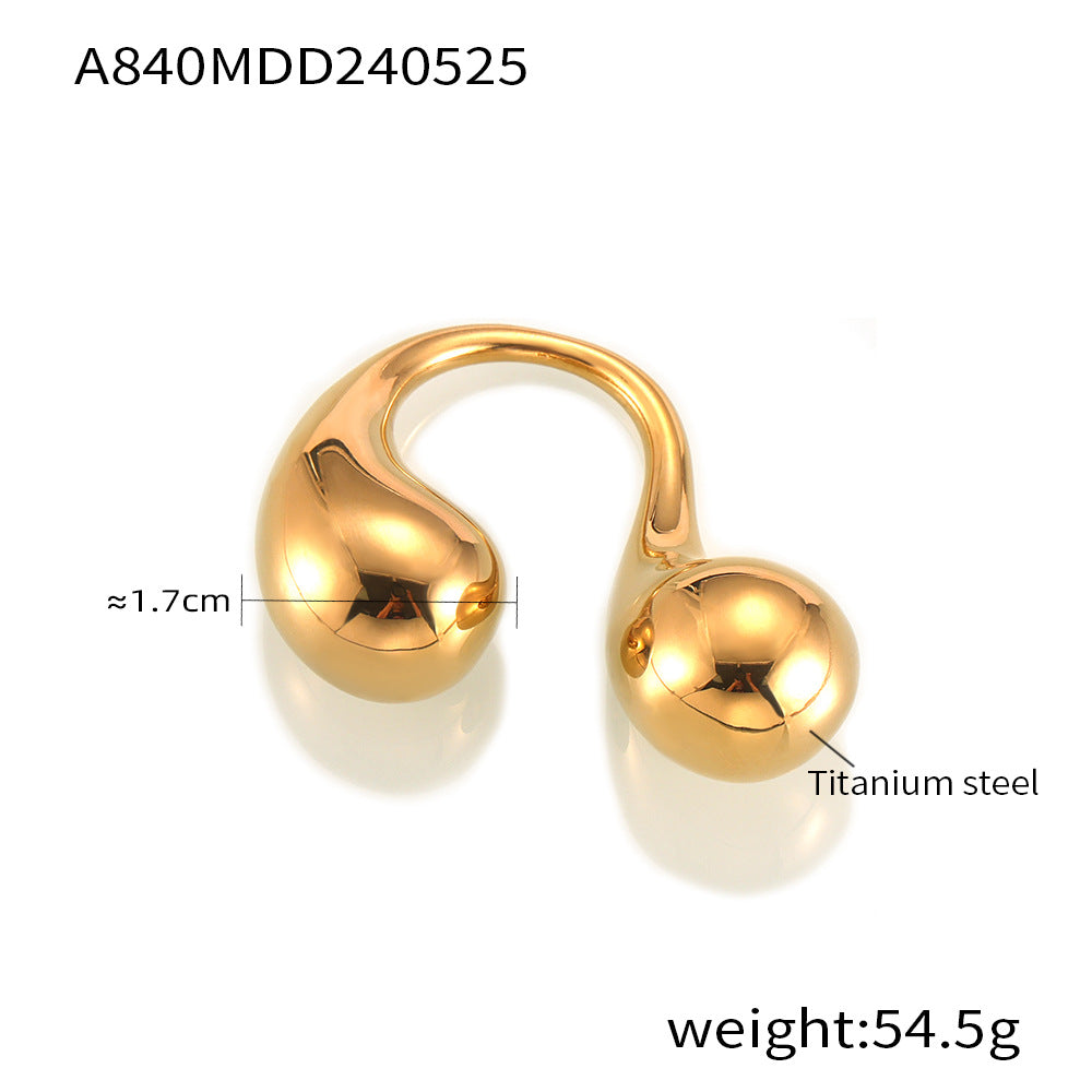 Niche exaggerated double water drop opening simple fashion index finger ring cold wind p light luxury titanium steel gold-plated ring pp