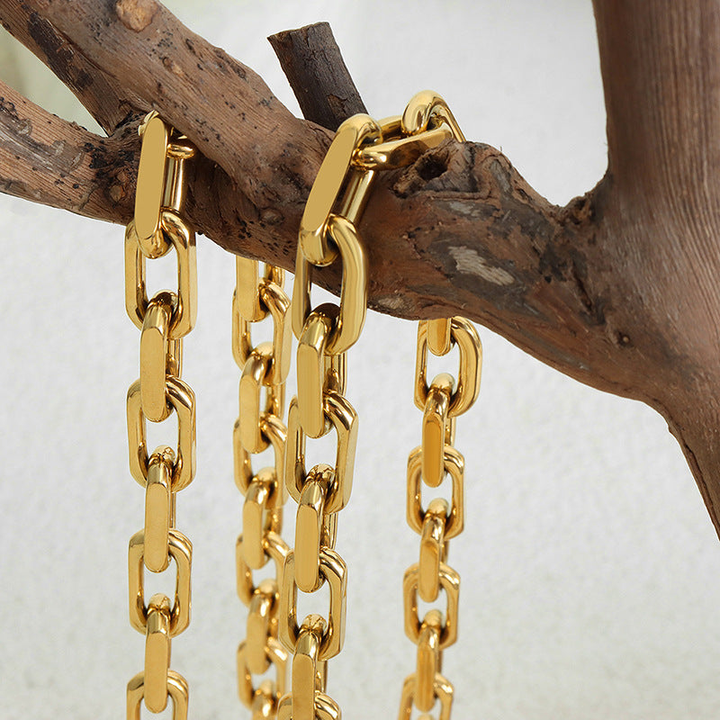Cuban thick chain hip-hop bracelet necklace trendy versatile personality stainless steel neutral men's and women's same jewelry set