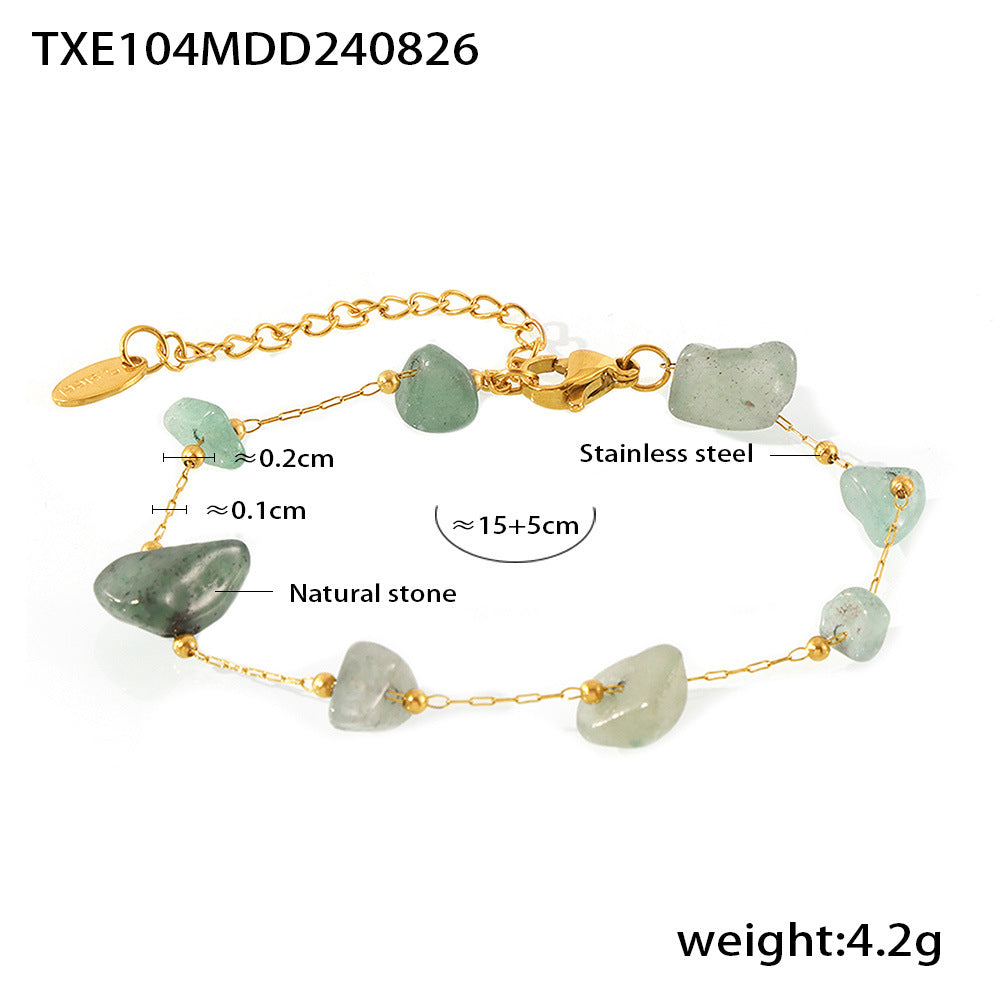 Colored natural gravel necklace bracelet New irregular stainless steel jewelry set for women