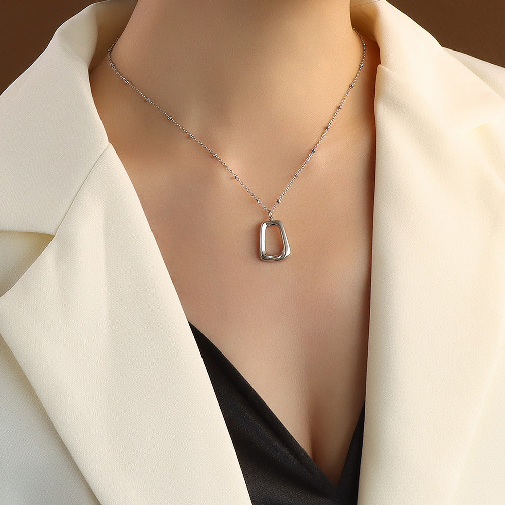 Marka Jewelry Geometric Square Necklace Clavicle Chain Titanium Steel 18k Gold Earrings Stud Earrings Jewelry Set