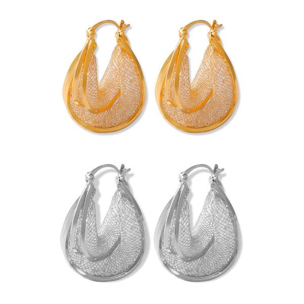 Temperament light luxury personalized gauze glass stone design ear buckle double-layer U-splicing copper earrings
